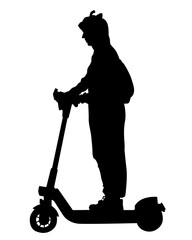 Young athlete on scooter for extreme stunts. Isolated silhouette on a white background