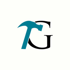  logo letter g with icon hammer vector design