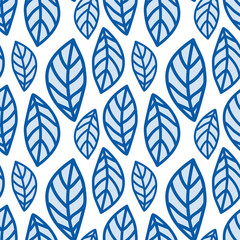 Monochrome seamless vector pattern with leaves