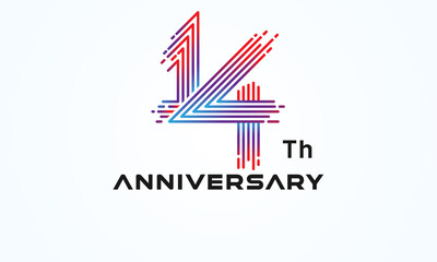 Abstract 14 Number Logo, number 14 monogram line style, usable for anniversary, business and tech logos, flat design logo template, vector illustration