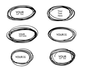 Hand drawn circle line sketch. Vector set circular scribble doodle round circles,  message note mark design element. Pencil, pen, graffiti bubble, ball draft illustration. - Vector