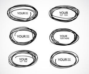 Hand drawn circle line sketch. Vector set circular scribble doodle round circles,  message note mark design element. Pencil, pen, graffiti bubble, ball draft illustration. - Vector