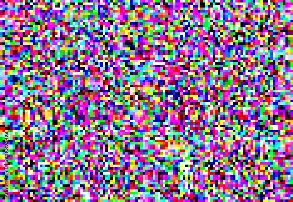 Poster screen color pixels glitch, video signal transfer error, corrupted or damaged digital file and data 