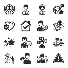 Set of People icons, such as Engineering team, Share, Shipping support symbols. Payment method, Organic tested, Creative idea signs. Businessman, Add person, Remove account. Quiz test. Vector