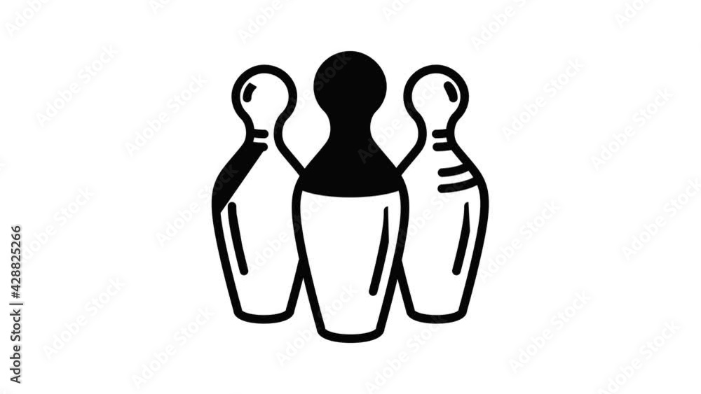 Poster bowling pins icon animation outline best object on white background
