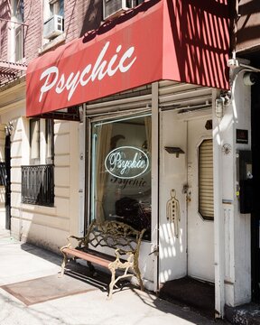 Red Psychic Sign In The East Village, Manhattan, New York City