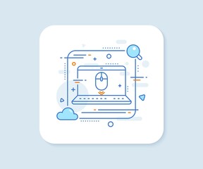 Scroll down mouse line icon. Abstract vector button. Scrolling screen sign. Swipe page. Scroll down line icon. Laptop concept badge. Vector