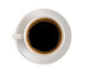 Black coffee in a coffee cup isolated on a white background,Top view,clipping path.
