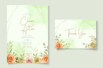 Fototapeta premium Set of elegant wedding invitation design with soft color floral