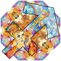 Sagittarius zodiac sign with mandala. Cute cartoon character retro zentangle stylized in vector