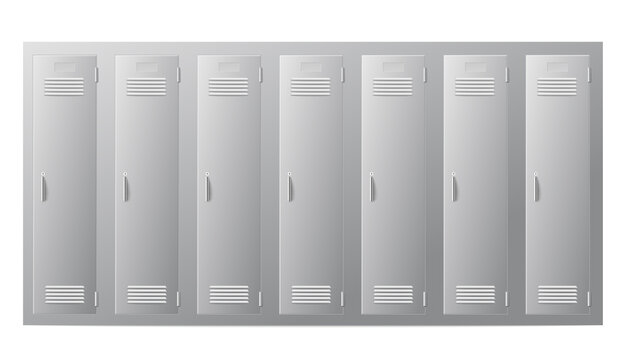 School lockers front view template realistic vector illustration isolated.