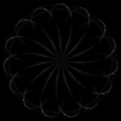 Circular pattern of repeating monochrome gradient elements on a dark background. Sharp contours. Elements of the picture. Logo template.