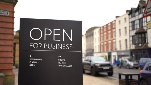 Open for Business Sign in Regency UK Town high street