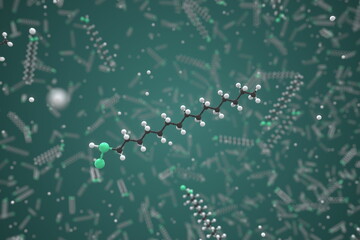 Molecule of chloracetyl chloride, ball-and-stick molecular model. Scientific 3d rendering