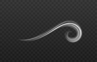 Single curve of frozen wind or fume blow, realistic vector illustration isolated.