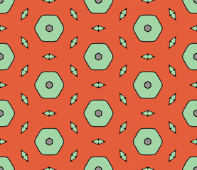 Abstract colorful doodle hexagon seamless pattern. Geo shape  background. Mosaic, tile of thin line ornament.