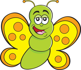 Cartoon illustration of a smiling butterfly.