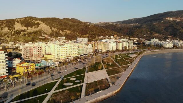 Drone Footage of the southern Albanian riviera, city of Vlore and the Karaburun Peninsula.