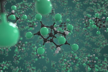 Chlordane molecule made with balls, conceptual molecular model. Chemical 3d rendering