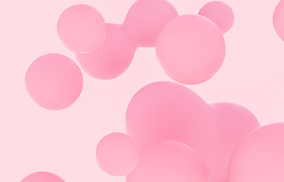 Beauty fashion backdrop with pink liquid blobs background. soap bubbles. soft pastel gradient balls.