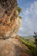 Pathway on the cliffs near the Uña lagoon, in the Serrania de Cuenca Natural Park, Spain