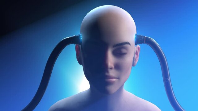 portrait of a girl connecting to virtual reality. animation on the theme of virtual reality and fantasy