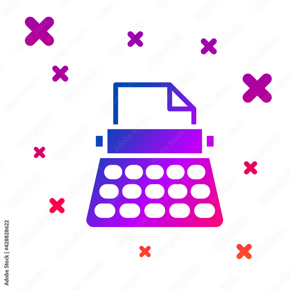 Poster color retro typewriter and paper sheet icon isolated on white background. gradient random dynamic sh