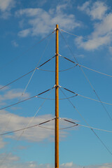 Wooden pylon holding power lines