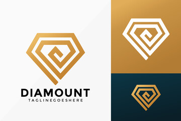 Diamond with Mountain Logo Vector Design. Abstract emblem, designs concept, logos, logotype element for template.