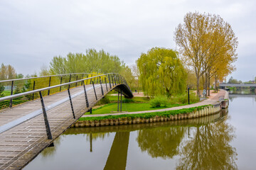 Beautiful bridge in Park Saint Pierre, Amiens, Paris, France.