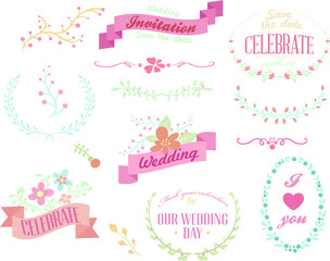 set of a vintage romantic label and ribbon greeting elements 
