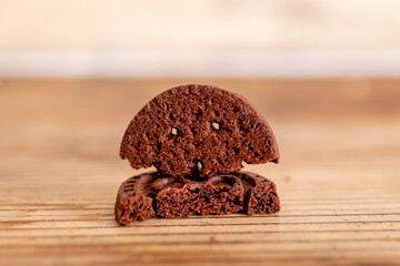 Chocolate chip cookie on wood background