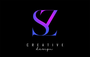 Colorful pink and blue SZ s z letter design logo logotype concept with serif font and elegant style. Vector illustration icon with letters S and Z.