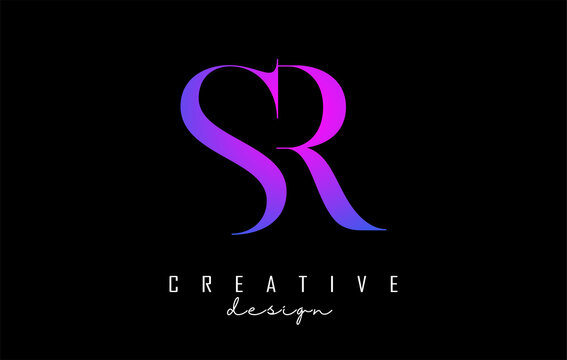 Colorful pink and blue SR s r letter design logo logotype concept with serif font and elegant style. Vector illustration icon with letters S and R.