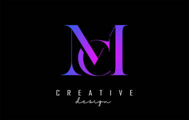 Colorful pink and blue MC m c letter design logo logotype concept with serif font and elegant style. Vector illustration icon with letters M and C. - obrazy, fototapety, plakaty