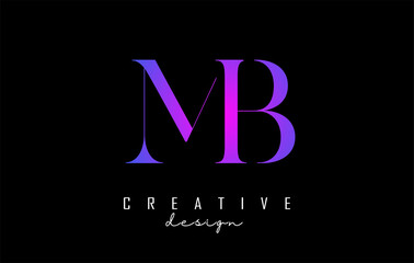 Colorful pink and blue MB m b letter design logo logotype concept with serif font and elegant style. Vector illustration icon with letters M and B.