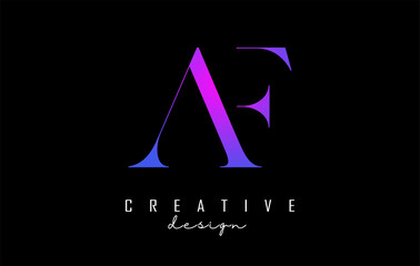 Colorful pink and blue AF a f letter design logo logotype concept with serif font and elegant style. Vector illustration icon with letters a and F.