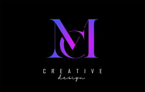 Colorful pink and blue MC m c letter design logo logotype concept with serif font and elegant style. Vector illustration icon with letters M and C.