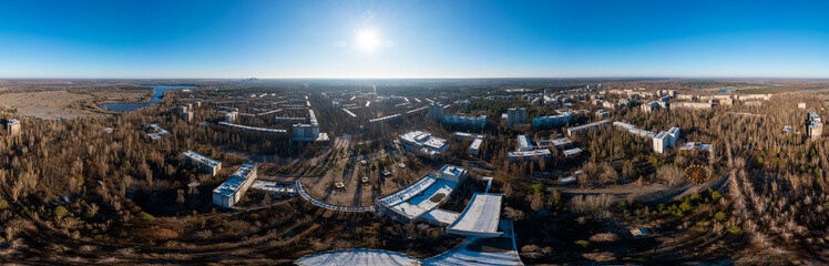Fototapeta premium 360 degree drone panorama of abandoned town Chernobyl 