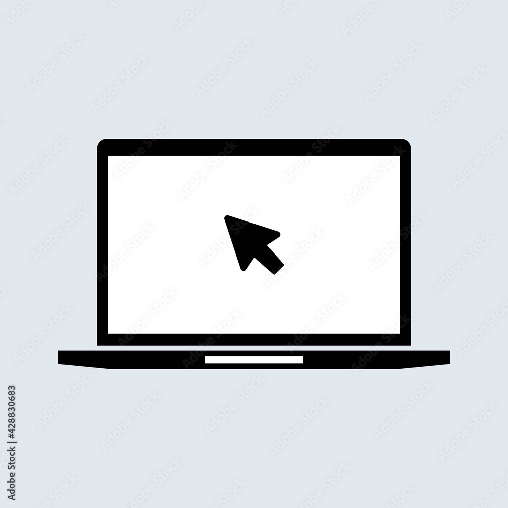 Poster laptop with cursor icon. modern computer vector mockup. laptop with blank screen. notebook illustrat
