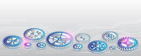 3d cogwheels Hi tech illustration. Three-dimensional gears background. Cogs And Gears vector isometric. Futuristic technology concept.