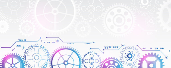 Futuristic cogwheels movement illustration. Vector cogwheels modern mechanism. Industrial concept. Hi tech made of gears background.