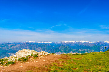 Fragment of a nice mountain view Garda Lake from the trail at Monte Baldo in Italy.