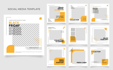 Naklejka na ściany i meble social media template banner blog fashion sale promotion. fully editable square post frame puzzle organic sale poster. fresh yellow element shape vector background