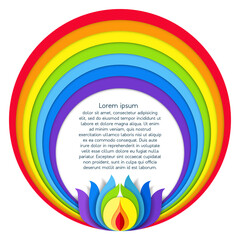 Round rainbow and lotus decorative сolorful border with layered 3D paper cut.