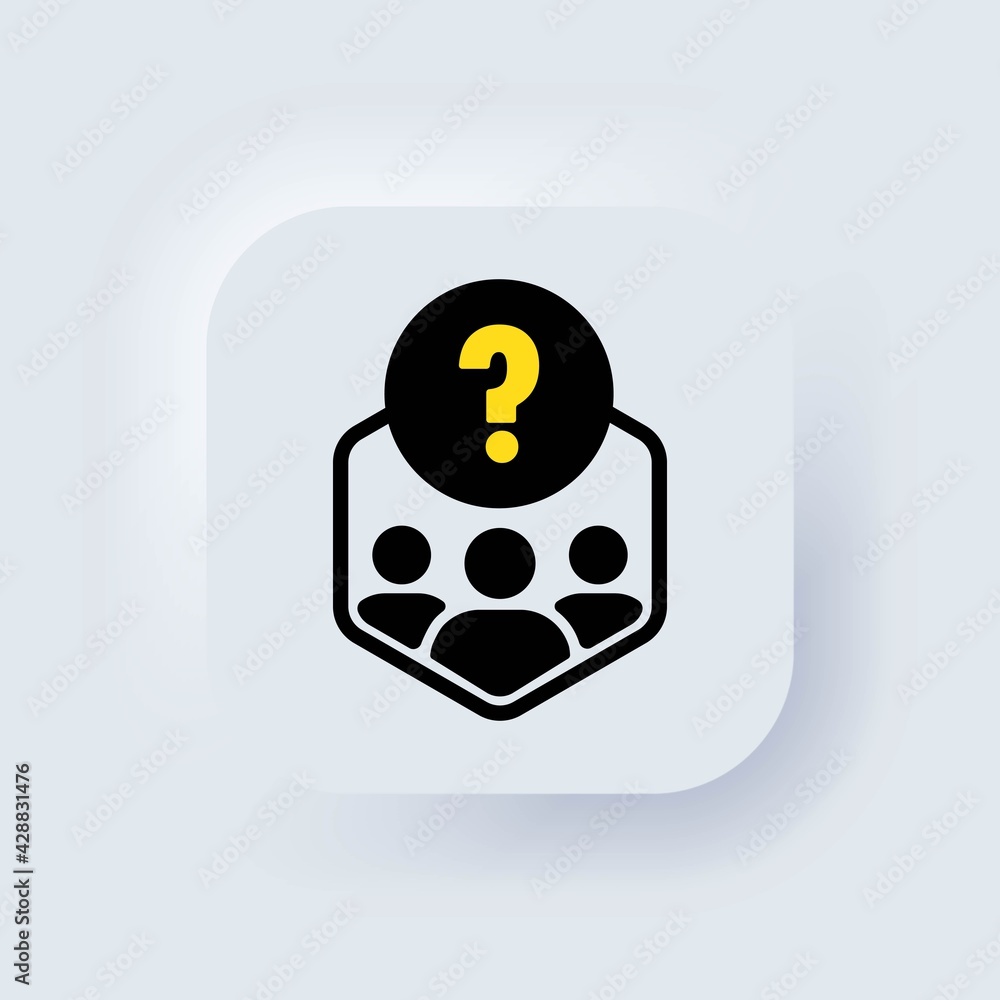 Poster teamwork icon. search for new solution ideas, brainstorming. neumorphic ui ux white user interface w