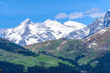 Fototapeta premium The Swiss Alps at Murren, Switzerland. Jungfrau Region. The valley of Lauterbrunnen from Interlaken.