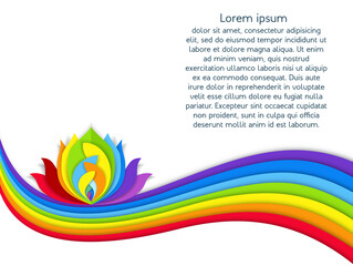 Wavy rainbow and сolorful lotus decorative background with layered 3D paper cut.