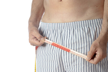 Happy Man Measuring his Penis. Isolated on White Background