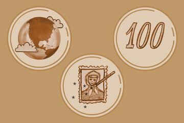 set of icons genealogy, file storage, archival documents for actual, instagram stories, social networks, website, retro sepia style, hand-drawn pencil pictures